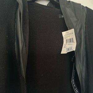 Blank NYC coat with leather sleeves and hood.